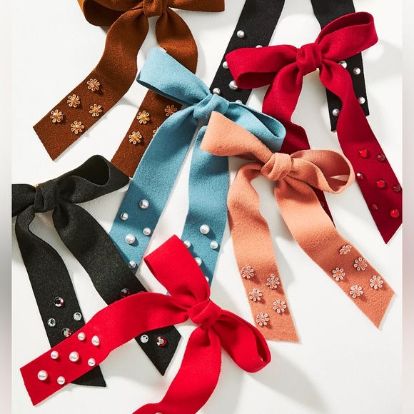 Embellished Felt Hair Bows, Set of Two - Wine - NWT - Picture 2 of 16